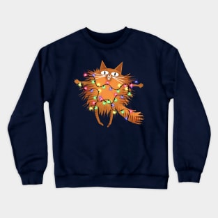 The Ginger Cat and the Christmas Tree Lights Crewneck Sweatshirt